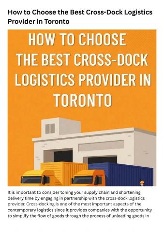 How to Choose the Best Cross-Dock Logistics Provider in Toronto